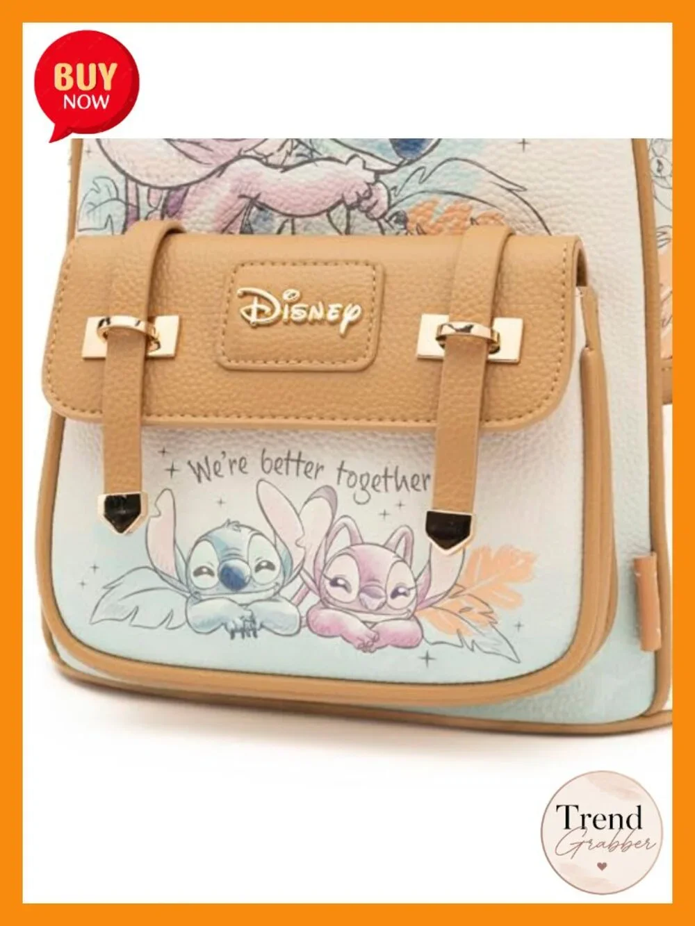 Stitch Angel Faux Leather Mini Backpack Fashion Daypack Adjustable Straps